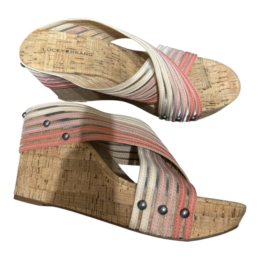 Lucky Brand Mykayla Cork Wedge Sandals Ombre Strappy Size 9 - Picture 4 of 8